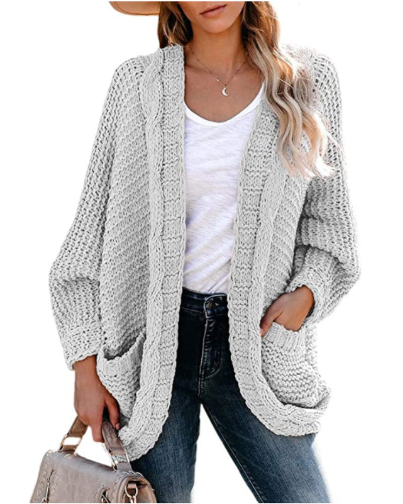 Street-Wave Women's Chunky Knit Cardigan With Relaxed Fit And Oversized Front Pockets Cozy Warmth For Everyday Wear