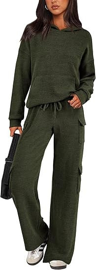 Street Wave Women Cozy Lounge Set With Hood And Wide Leg Pants For Home Comfort