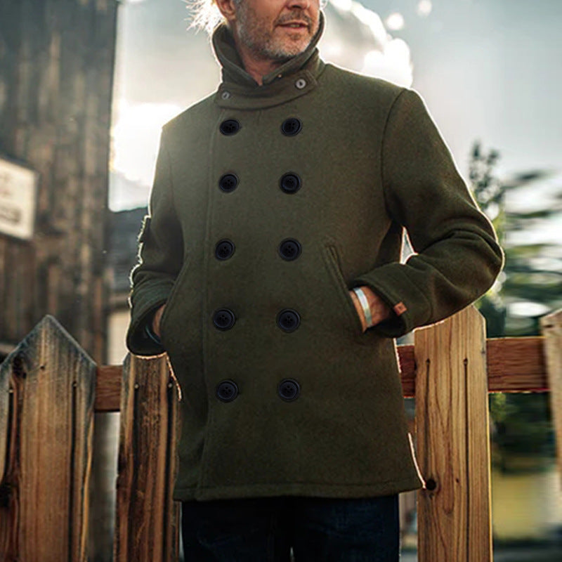 Street Wave Mens Warm Elegant Wool Coat With Double Breasted Button Placket For Style Conscious