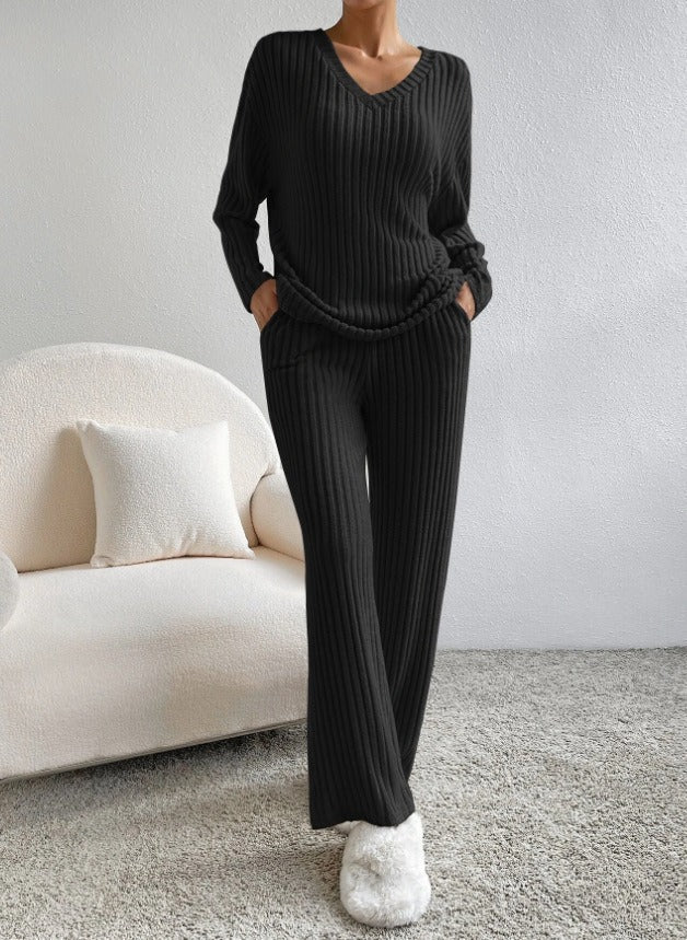 Women's Ribbed Knit Jumpsuit V Neck Pockets Streetwave Ultra Cozy Loungewear For Women