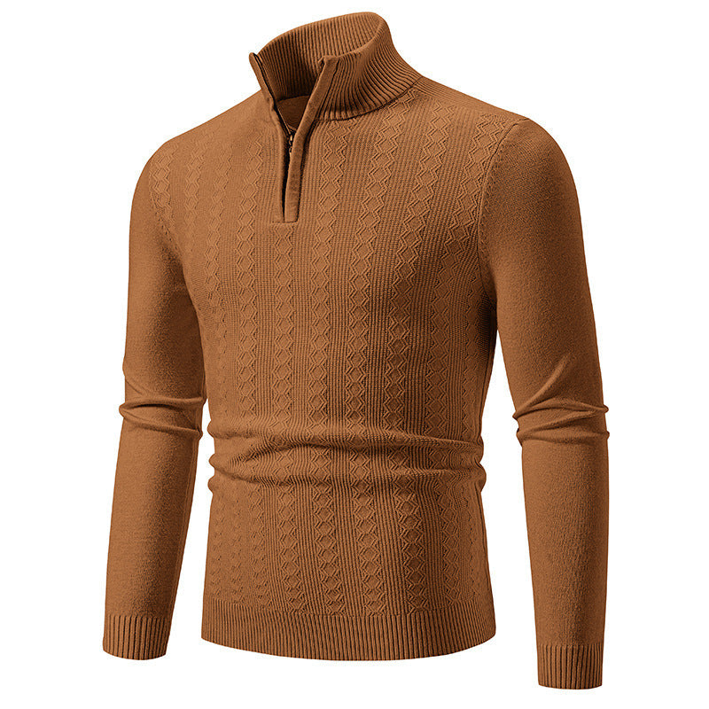 Street-Wave Men's Stand Collar Zip Knit Pullover for Cold Days with Premium Comfort and Versatility