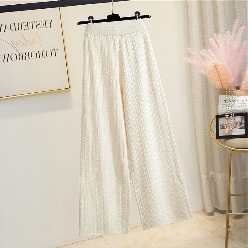 Street-wave Cable Knit Wide-Leg Trousers For Women With Soft Comfort Chic And Versatile