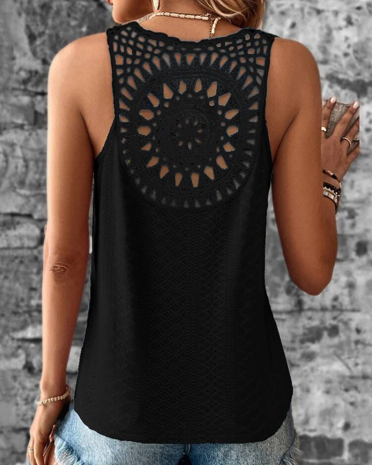 Street Wave Womens Sleeveless Top Relaxed Fit V Neck Crochet Lightweight