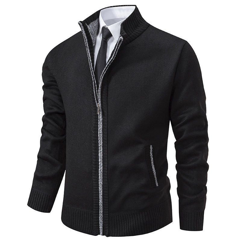 Street-wave Men's Casual Knit Jacket With Stand Collar And Zipper For Versatile Comfort