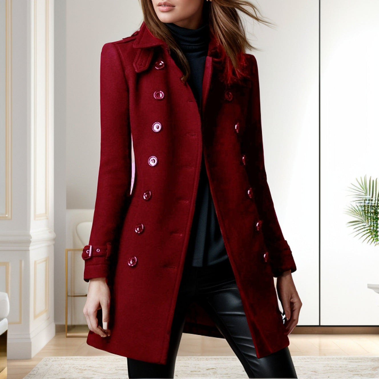 Streetwave Womens Trench Coat With Double Button Front And Weighted Collar For Timeless Elegance