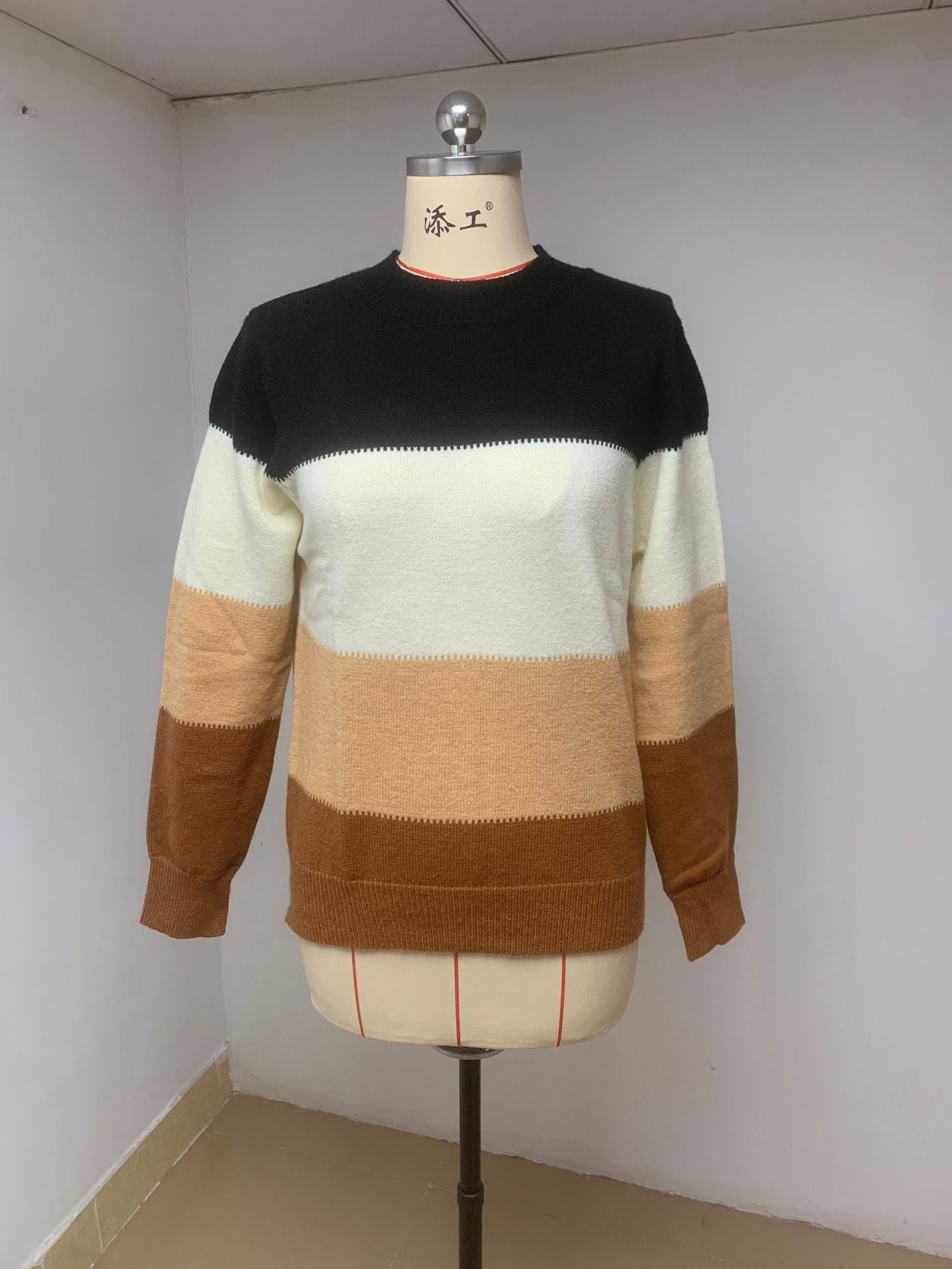 Street Wave Women Color Block Knit Sweater Crewneck Cozy Transitional Fashion Essential For Fall