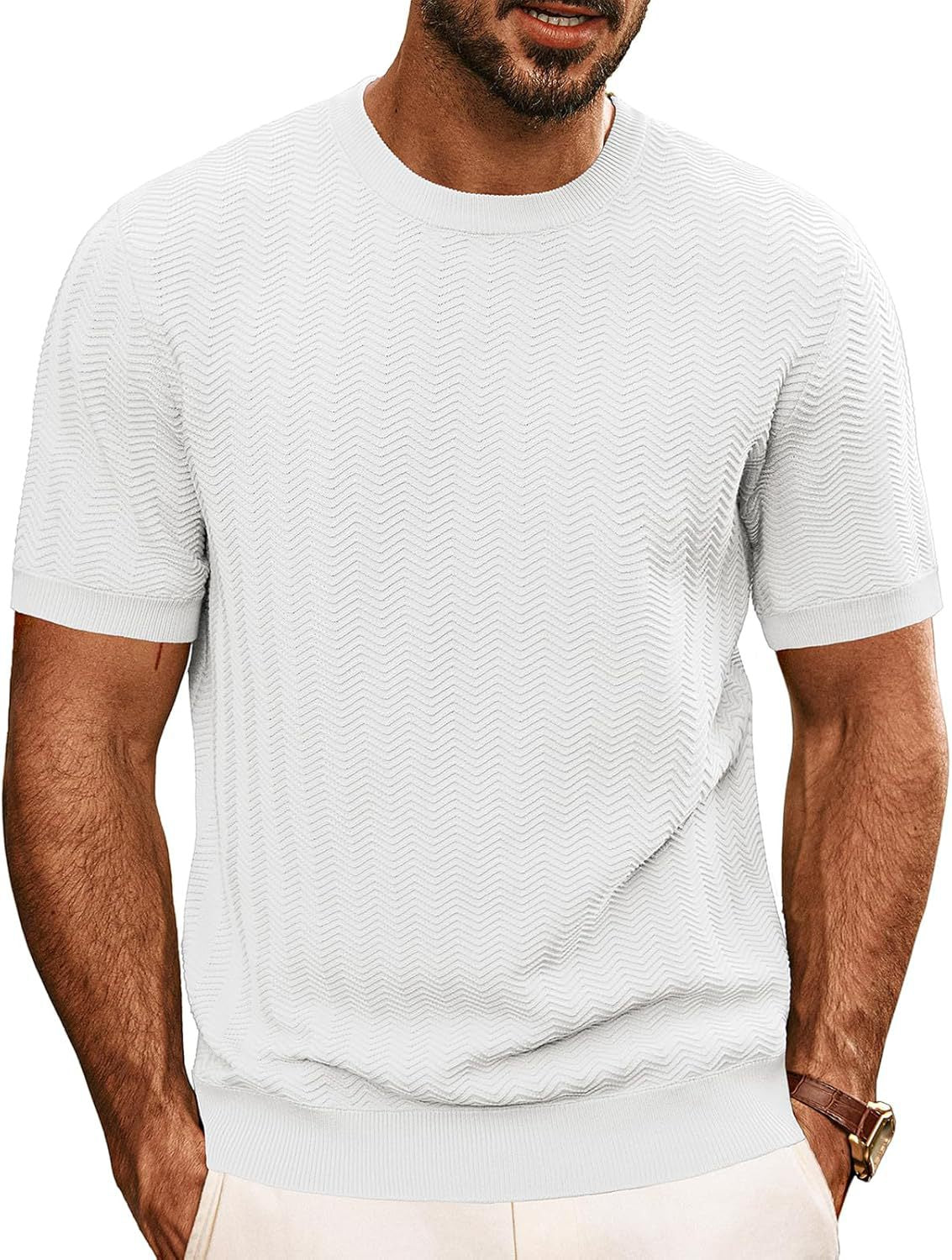 Men's Structured Knit Crewneck T Shirt Streetwave Modern Comfort Versatile Everyday Wear