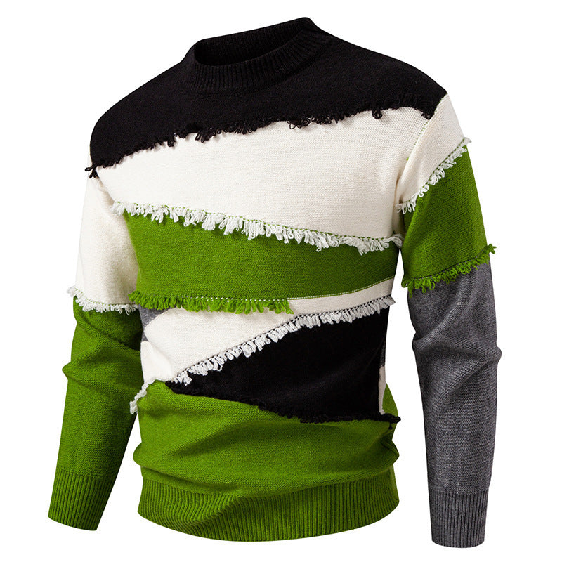 Streetwave Mens Frayed Detail Knit Sweater Cozy Fit Modern Style For Everyday Wear