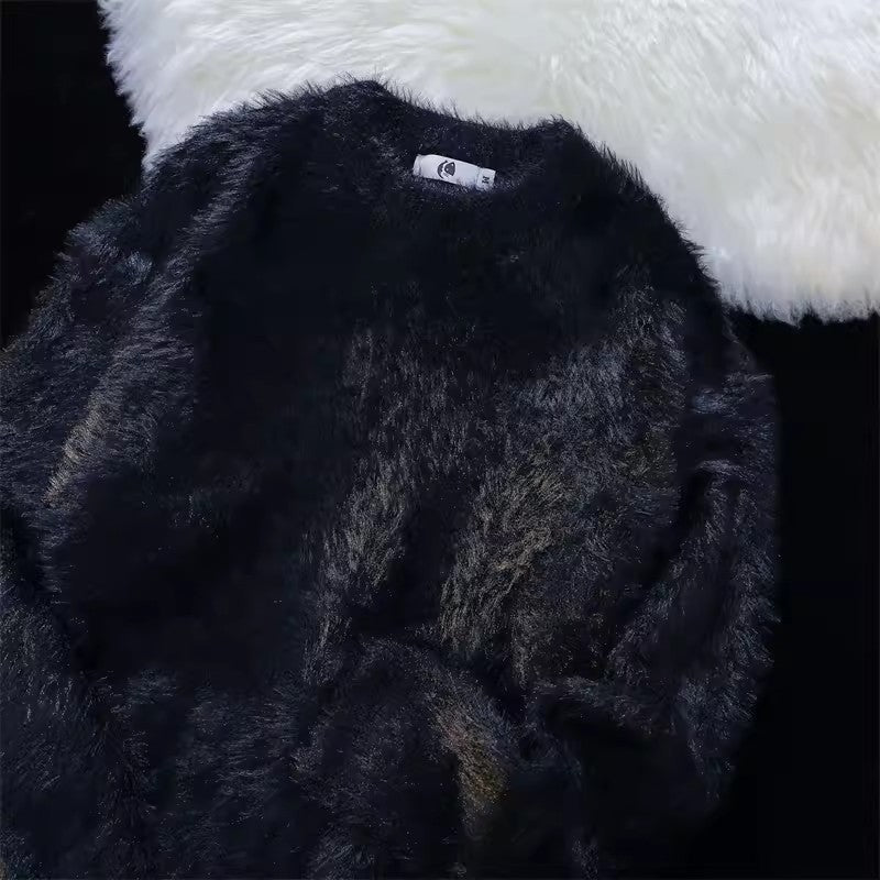 Street Wave Fluffy Pink Round Neck Pullover For Women Ultra Soft Warmth And Cozy Comfort