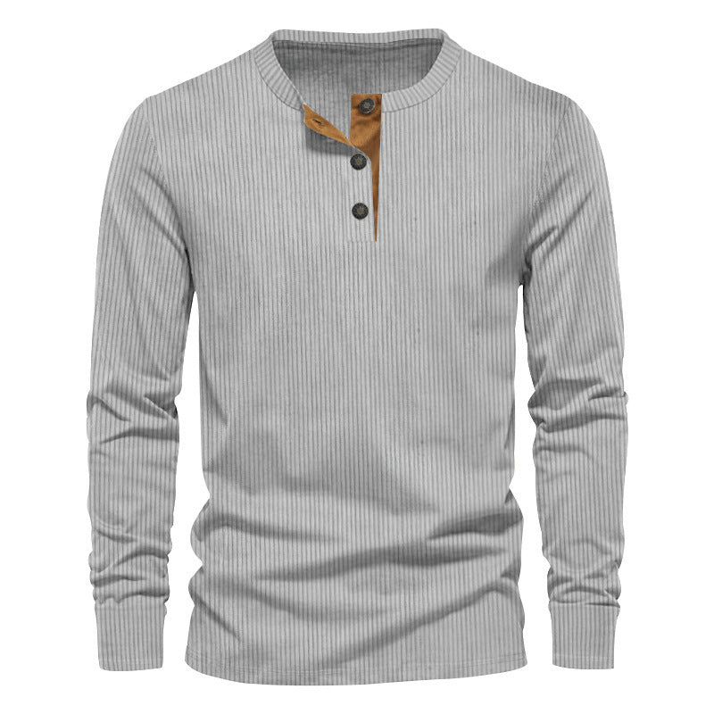 Street Wave Mens Ribbed Long Sleeve Shirt With Button Placket For Everyday Comfort