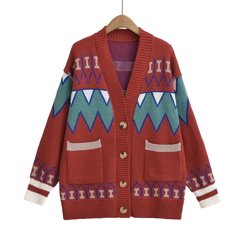 Damen Strickjacke mit kreativem Muster und praktischen Taschen Street-wave - Street-wave