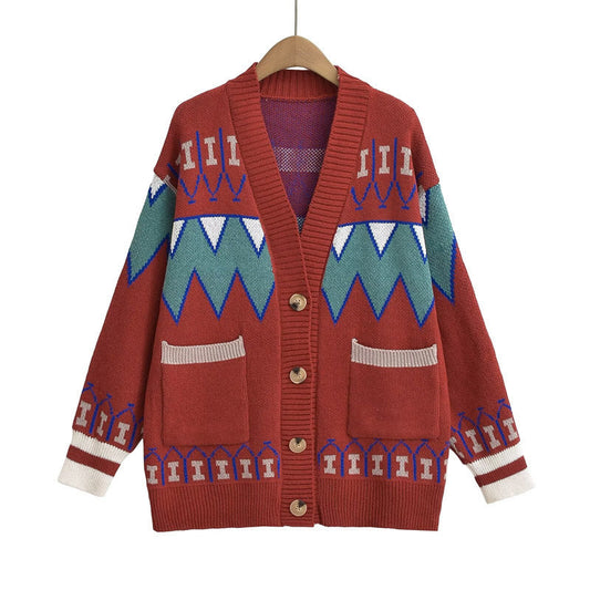 Damen Strickjacke mit kreativem Muster und praktischen Taschen Street-wave - Street-wave