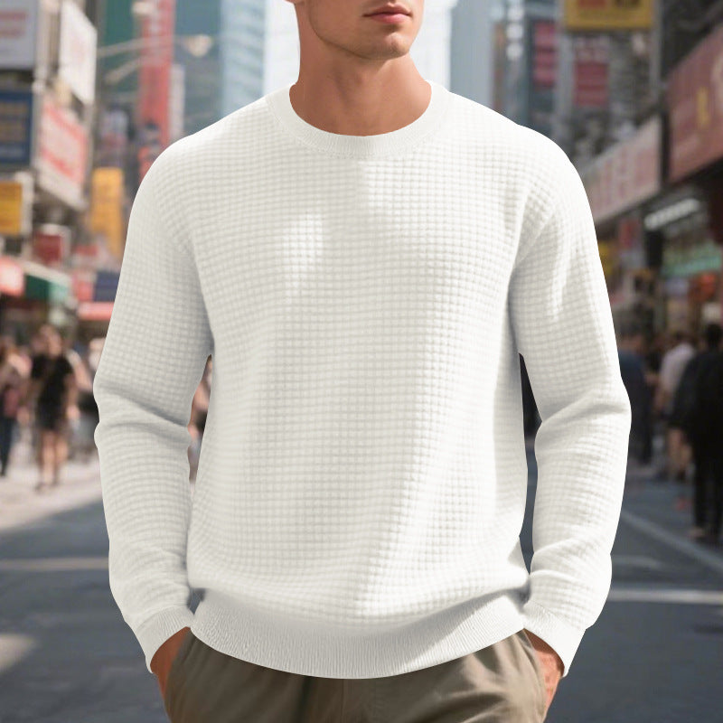 Street Wave Mens Textured Knit Sweater Warm Structured Fabric Crew Neck Premium Comfort For Cold Weather