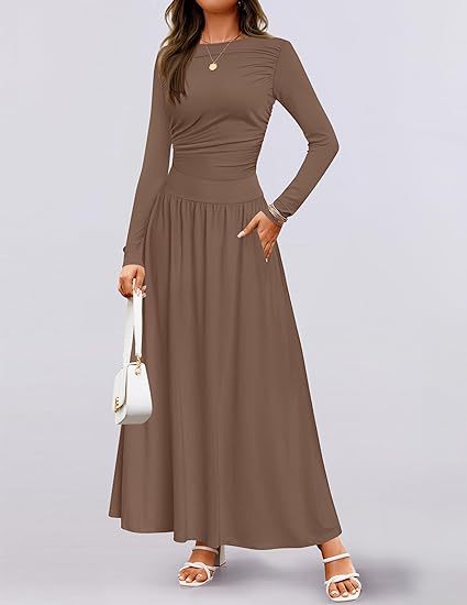 Street Wave Women's Long Sleeve Maxi Dress With Elegant Ruffle Details And Practical Pockets For Everyday Wear