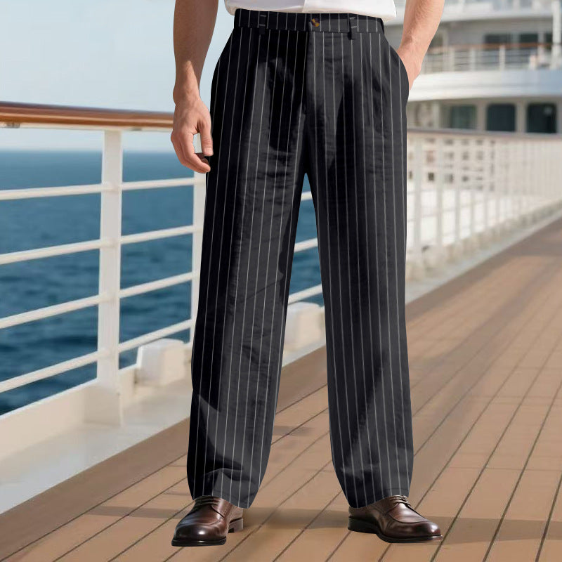 Street-wave Slim Pinstripe Dress Pants for Modern Men - Elegant Comfortable Formal Trousers
