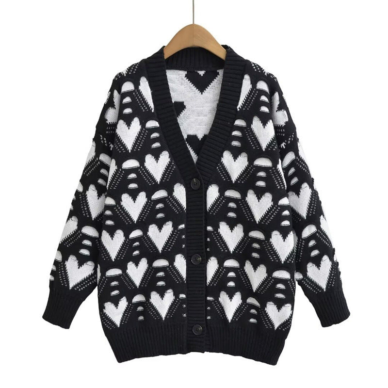 Damen Strickjacke mit Herzenmuster Street-wave - Street-wave