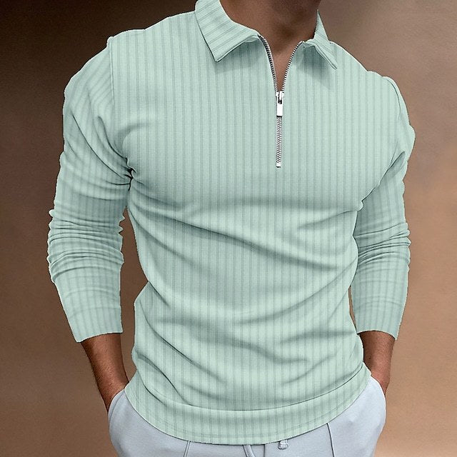 Streetwave Mens Zip Polo Shirt With Stripes Modern Comfortable Polo For Fashion Forward Men