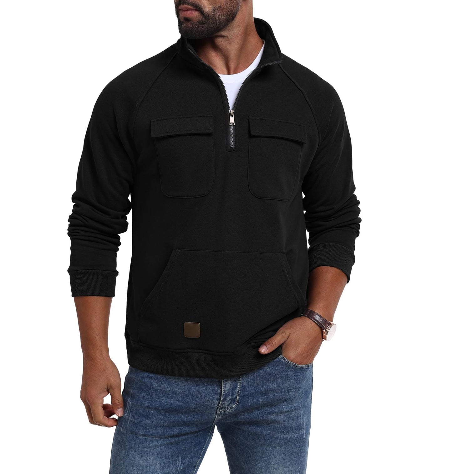 Streetwave Mens Functional Pullover With Front Zip Pockets For Active Lifestyles