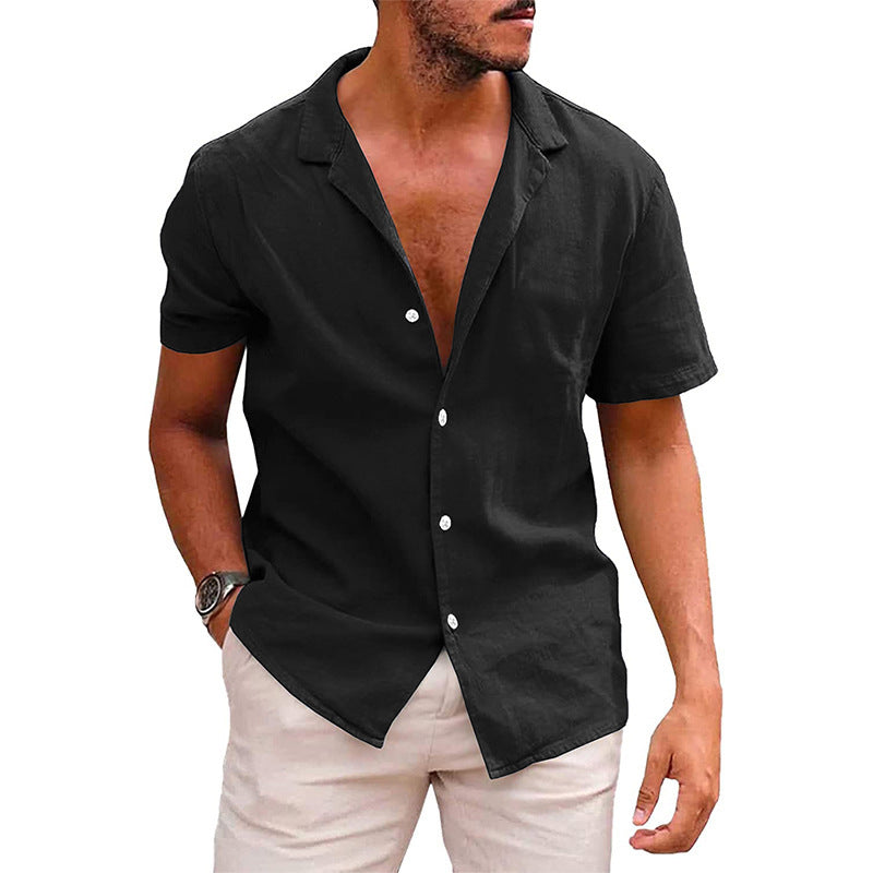 Streetwave Mens Casual Linen Shirt Half Collar Breathable Summer Comfort Short Sleeve Button Front