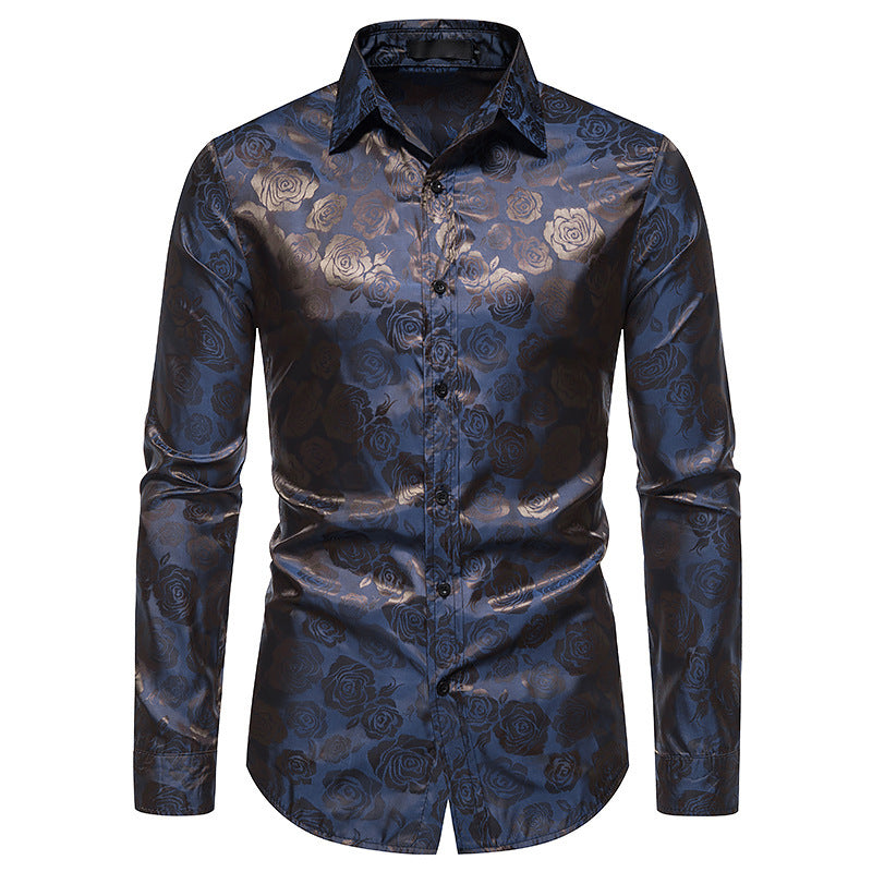 Street Wave Men's Floral Embossed Shirt With Elegant Shine Breathable Cotton For Formal Occasions
