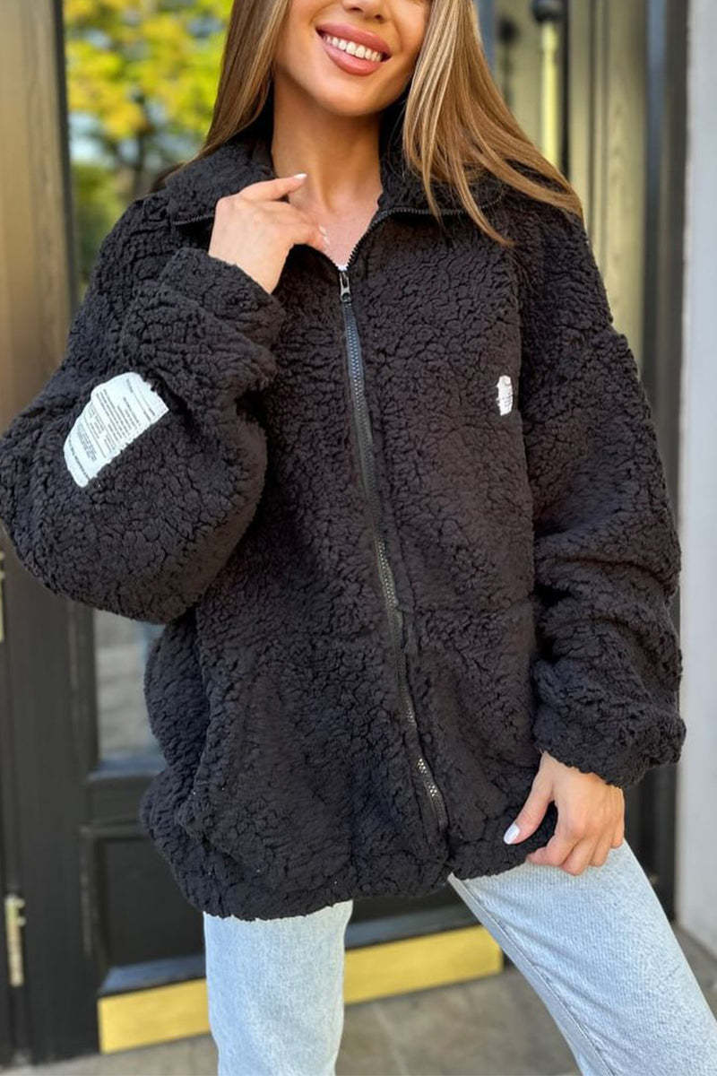 Street Wave Womens Cozy Fleece Jacket With Practical Pockets And High Collar For Cold Weather