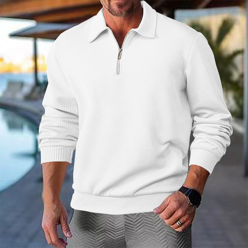 Street Wave Men's Quarter Zip Knit Pullover, Structured Texture, Breathable Cotton Blend