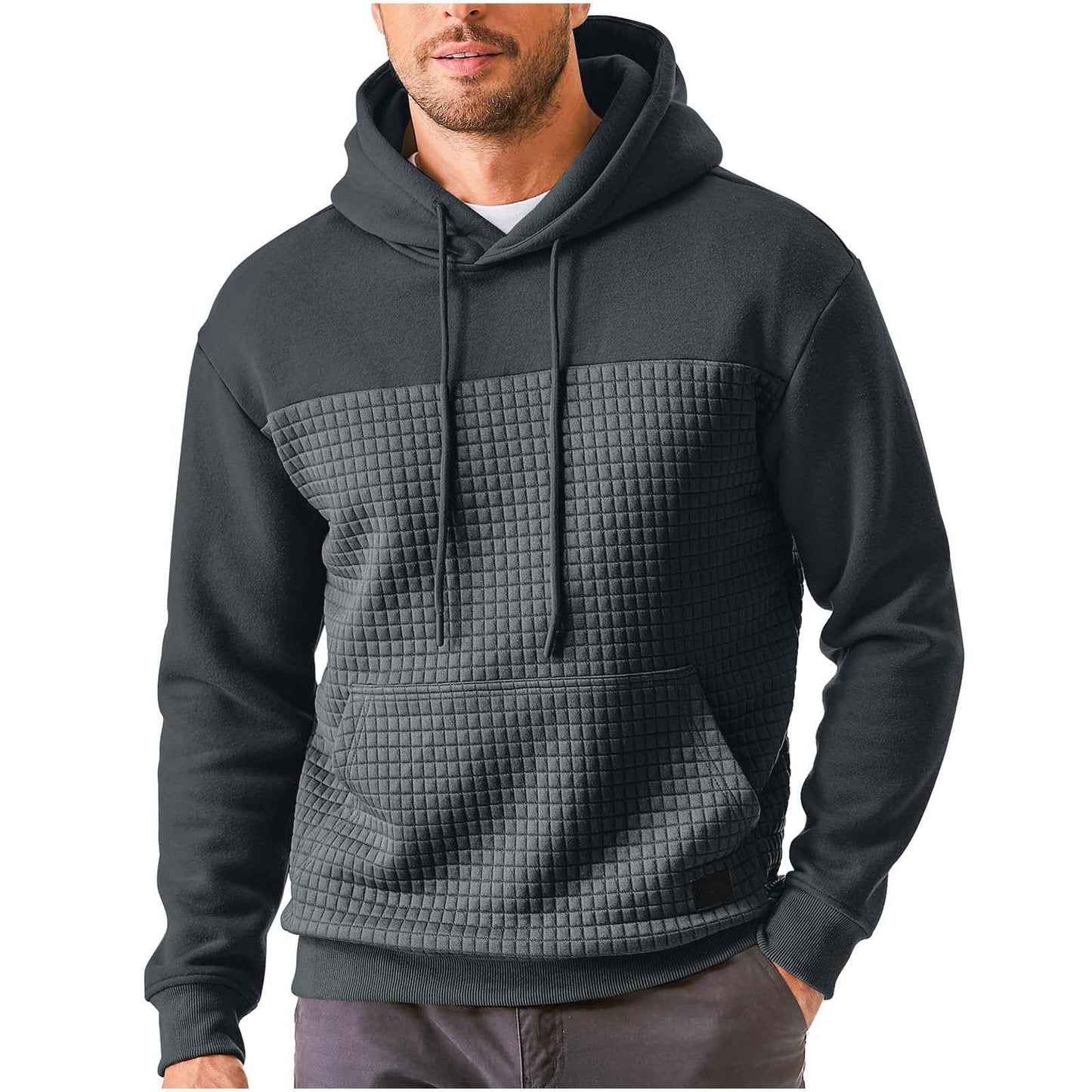 Street-wave Men's Hoodie With Structured Textured Upper Panel For Modern Comfort