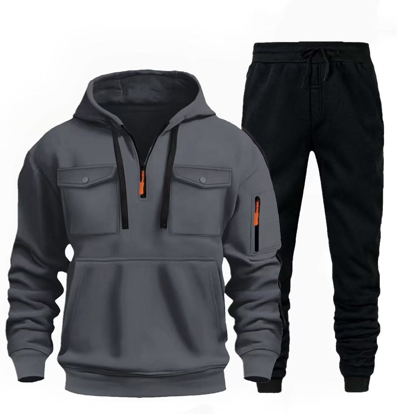 Street-wave Men's Hoodie Jogger Set With Functional Pockets For Active Men Comfortable Style