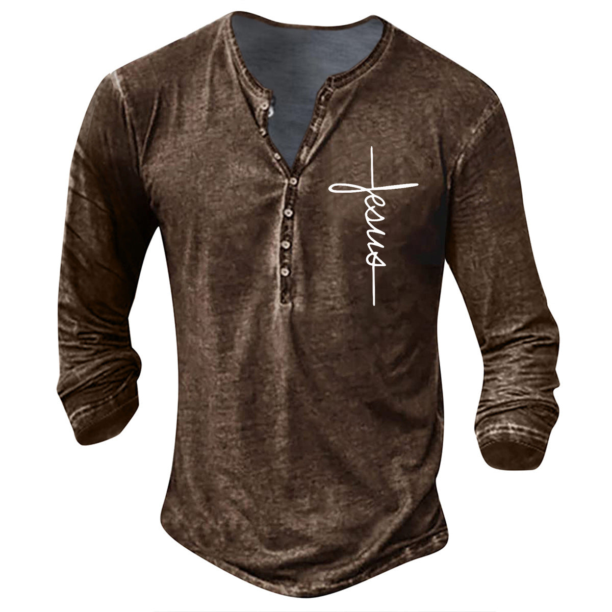 Mens Long Sleeve Henley Shirt With Creative Graphic Print By Streetwave For Men Casual