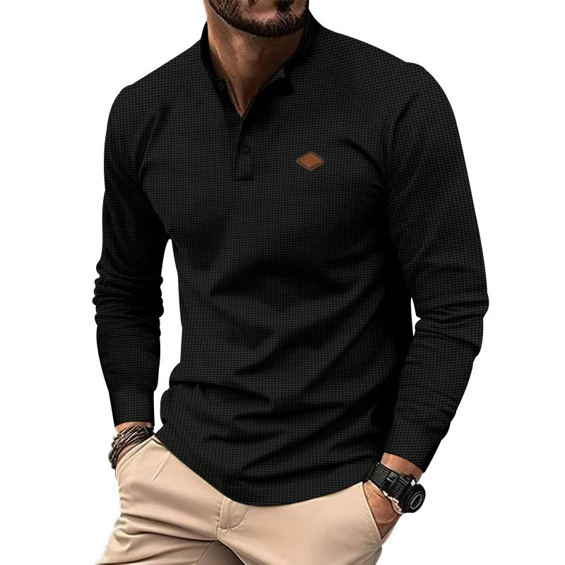 Street-wave Mens Long Sleeve Henley Shirt With Textured Surface And Button Details Breathable Comfort