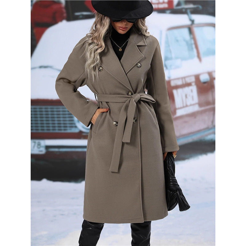 Streetwave Women Double Breasted Wool Coat Belted for Elegant Warmth and Style This Season