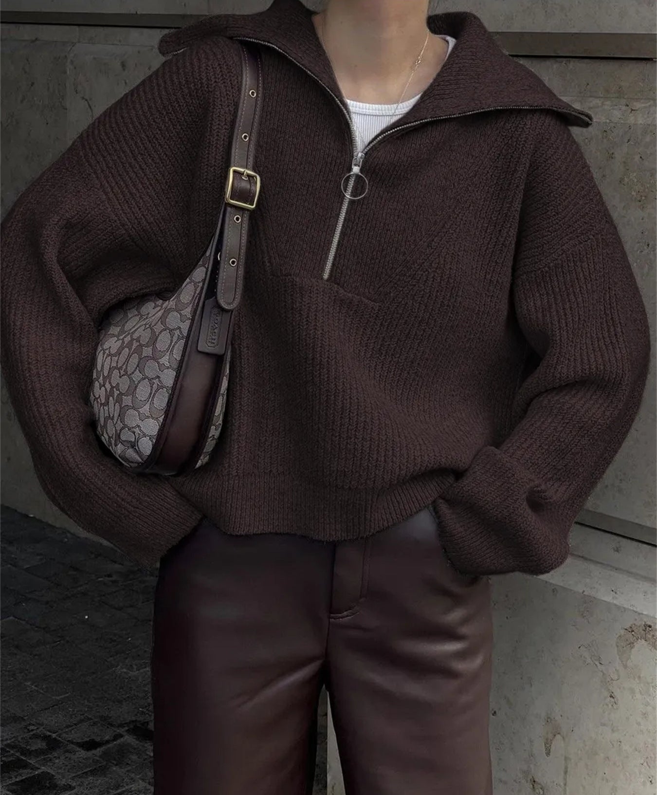 Streetwave Womens Zip Knit Pullover With Relaxed Fit For Cozy Warmth And Style Everyday