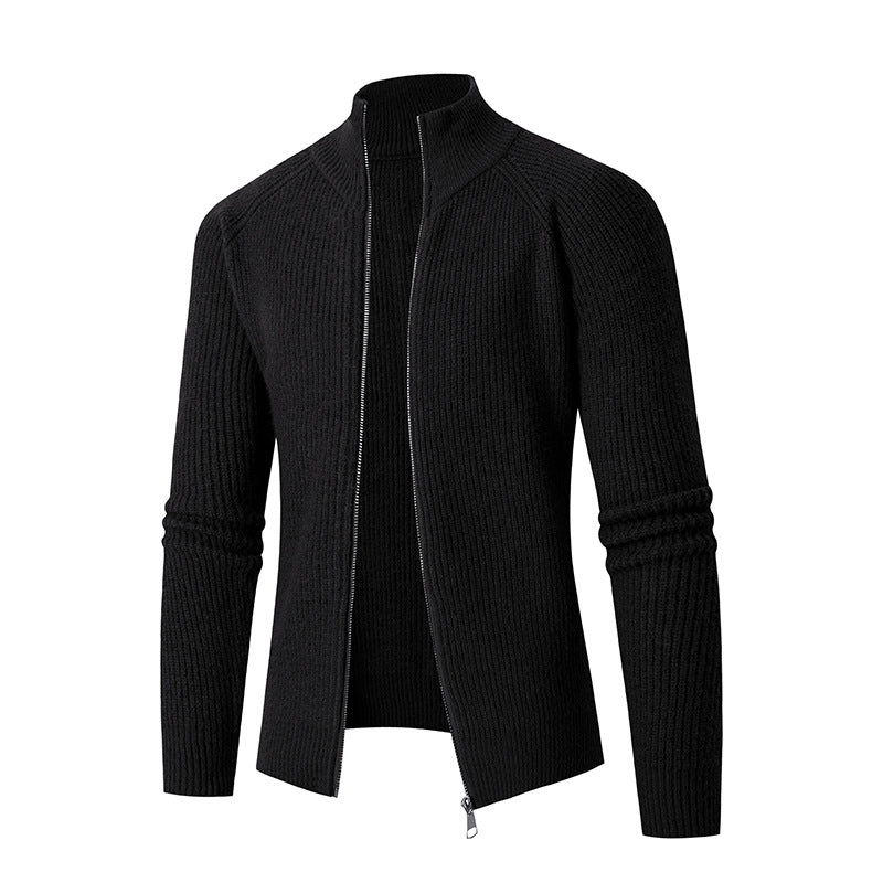 Streetwave For Men Ribbed Knit Cardigan High Collar Zip Front Cozy Versatile Wardrobe Essential