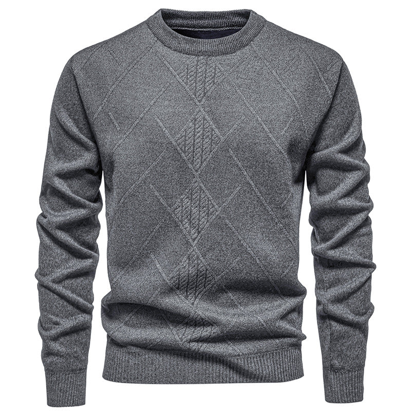 Mens Wool Knit Pullover With Diamond Pattern Street-Wave Classic Crewneck Breathable Warmth