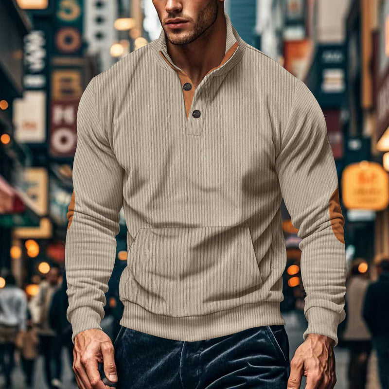 Street Wave Mens Stand Collar Henley Pullover Cotton Blend For Modern Men Comfortable Everyday Style
