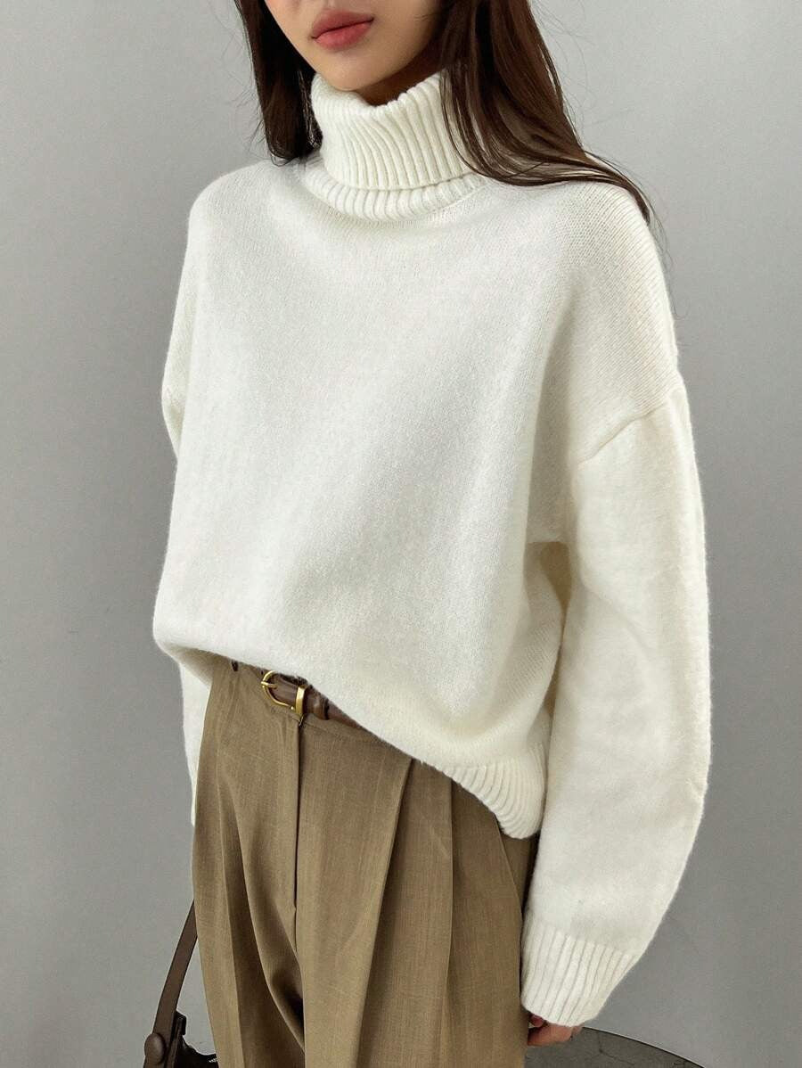 Street-wave Women Oversized Turtleneck Sweater Soft Material Cozy Everyday Wear All Season