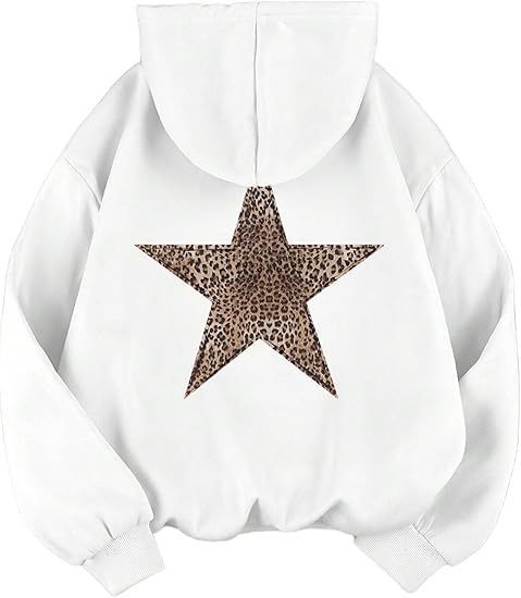 Street-wave Women Leopard Print Star Hoodie Cozy Soft Fleece Sweatshirt For Everyday Casual Wear