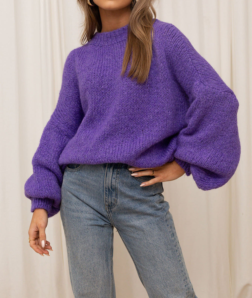 Street Wave Women Oversize Cozy Pullover With Voluminous Sleeves And Soft Textured Knit For Autumn