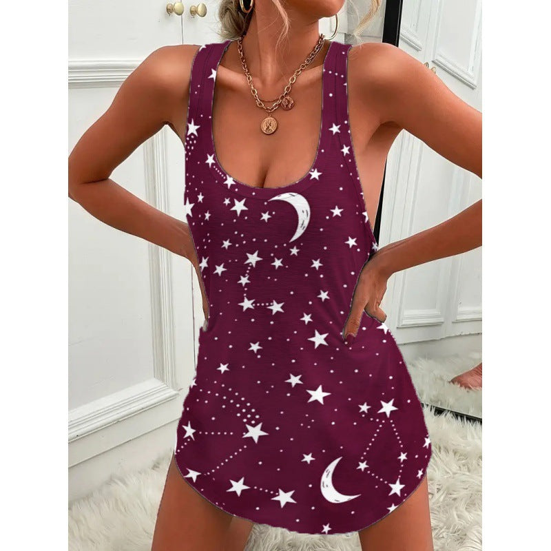 Street-wave Women's Moon and Stars Tank Top Breathable Cotton Airy Summer Essential