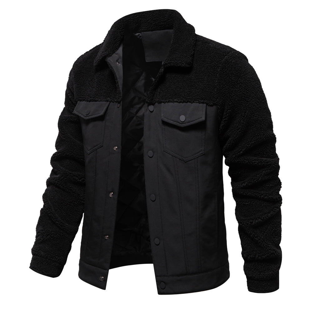 Street-Wave Shearling-Lined Jacket For Men Warm Durable Two-Tone Parka Style With Cozy Fleece Interior