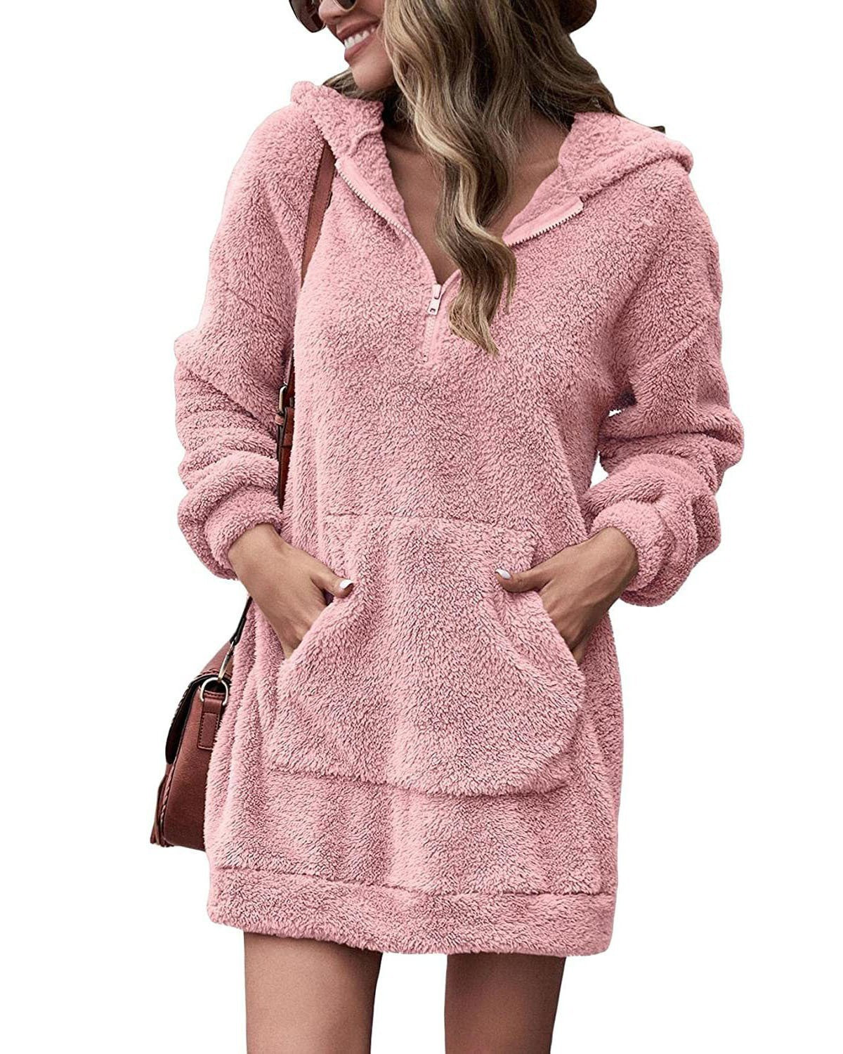 Street Wave Cozy Hoodie Dress For Women With Pockets And Half Zip Soft Comfort Everyday Wear