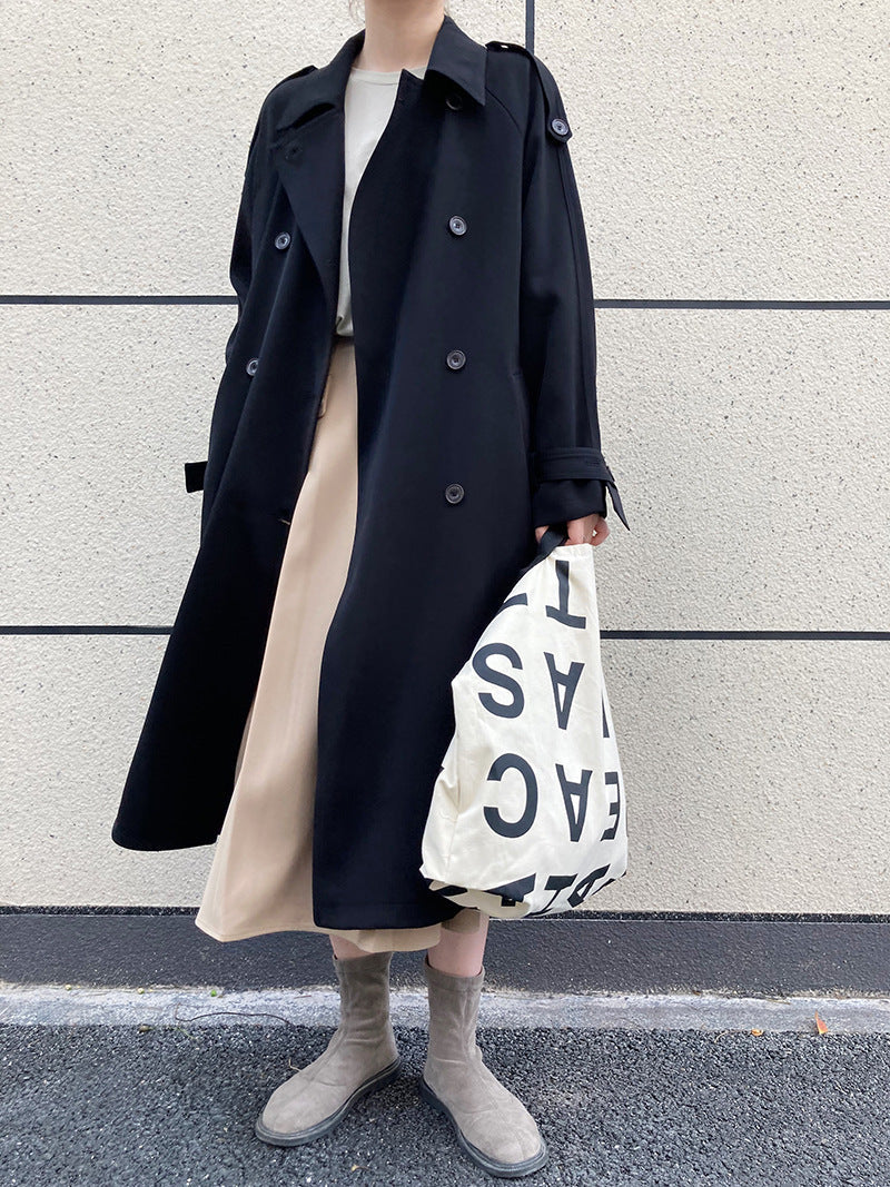 Street Wave Draped Mid Length Trench Coat British Style Loose Fit For Urban Fashion Lovers