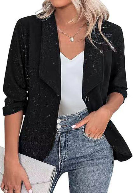 Street Wave Glitter Blazer Jacket For Women With Feminine Silhouette And Elegant Lapel