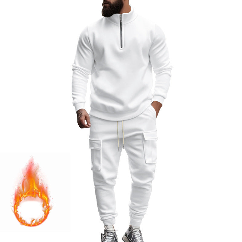 Street-wave Men's Fleece Set With Zip Front Hoodie And Cargo Joggers For Active Comfort