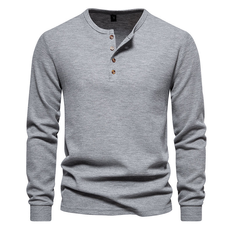 Street-Wave Mens Henley Long Sleeve Shirt With Textured Knit Placket For All Day Comfort