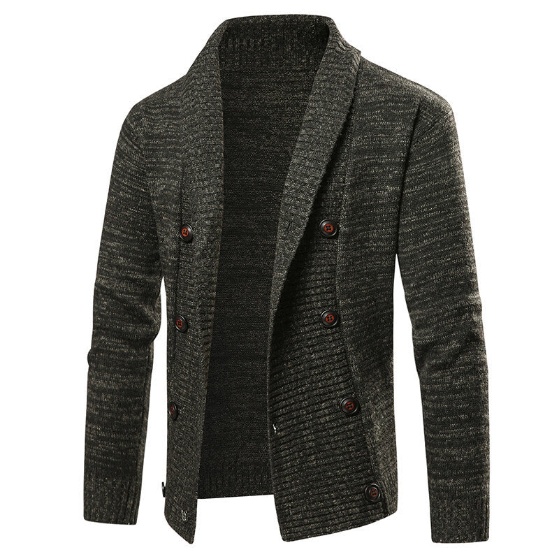Street-Wave Mens Knit Cardigan With Shawl Collar And Decorative Buttons Breathable Cotton Blend Everyday Comfort