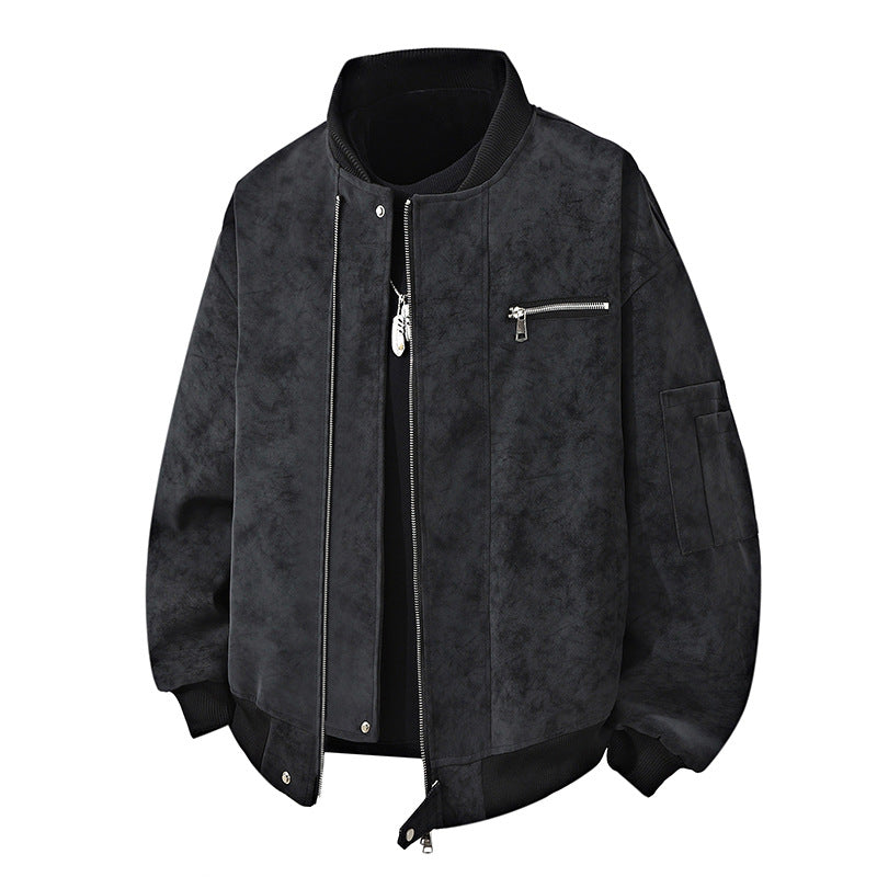 Street-wave Men's Bomber Jacket Vintage Look With Practical Zipper And Stylish Details