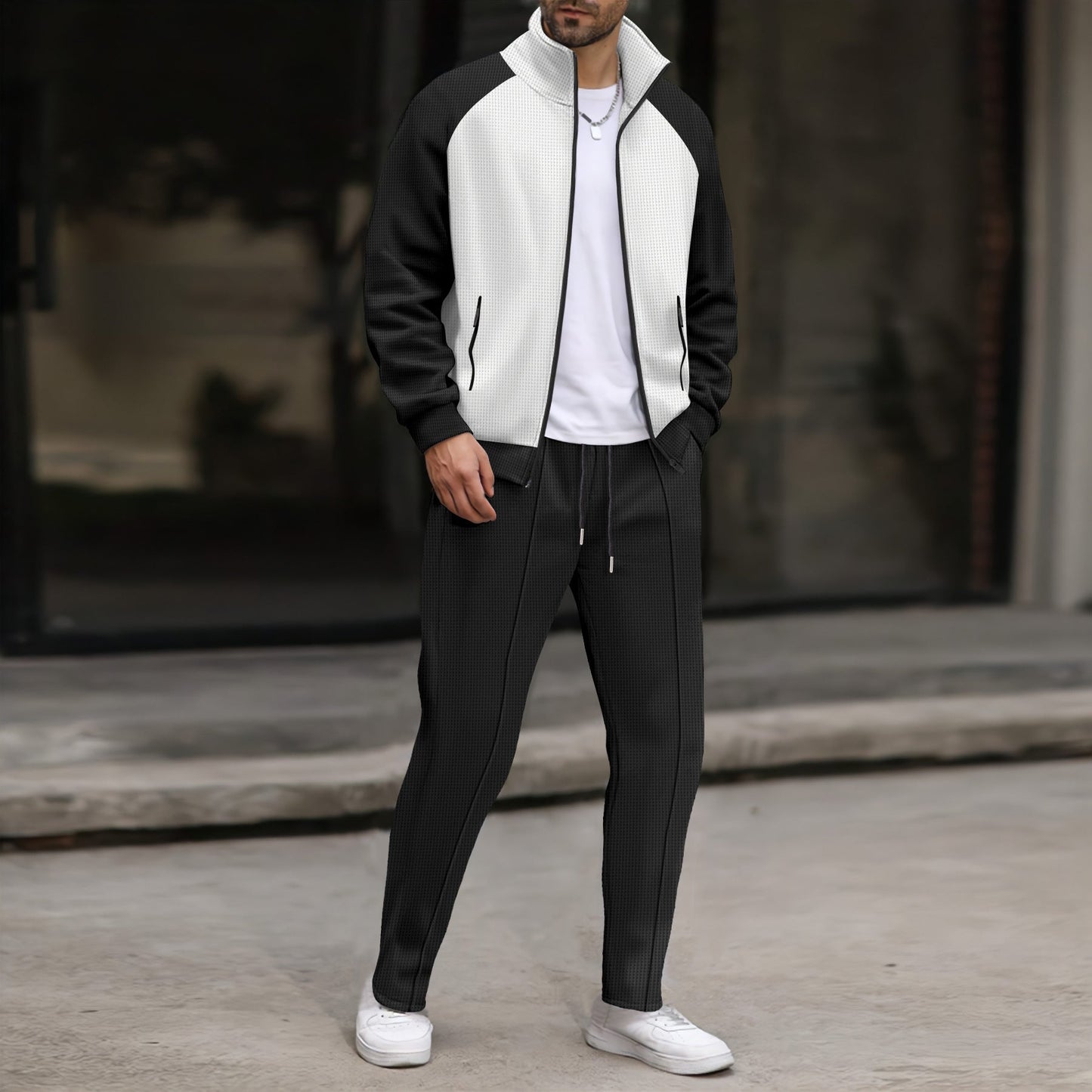 Street Wave Mens Premium Sport Jacket And Pants Set With Structured Design For Urban Men