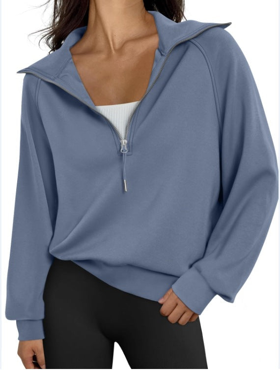 Street-wave Womens High Collar Zip Sweatshirt Cozy Versatile Casual Pullover For Everyday Wear