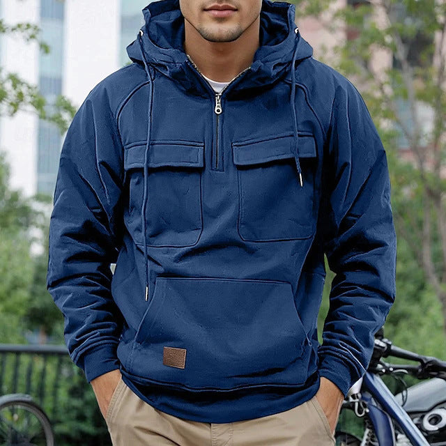 Street-wave Men's Fashionable Hooded Jacket With Practical Pockets Breathable Cotton